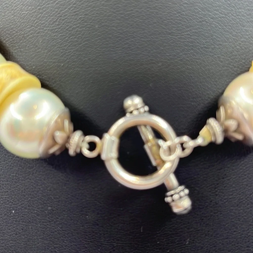 Sterling Silver Pearl and Bone Vintage unique choker necklace Toggle  Oversized